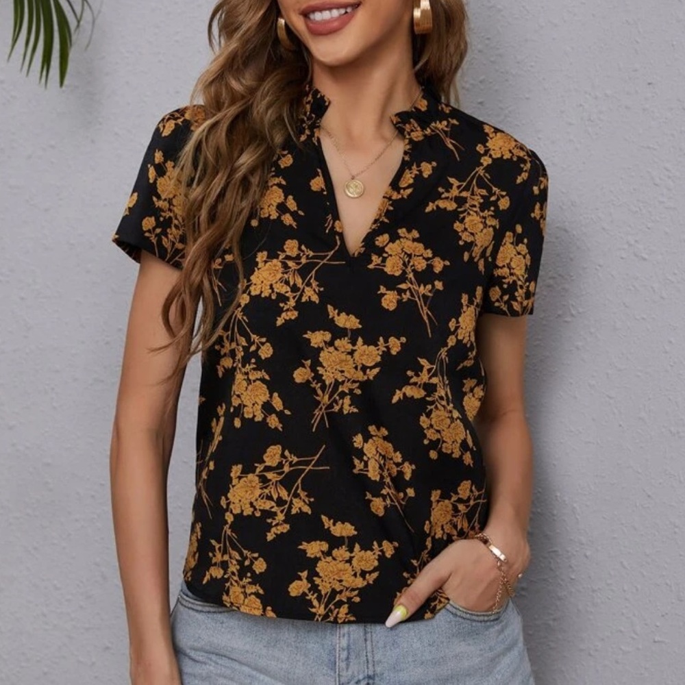 Floral Print Notch Neck Blouse